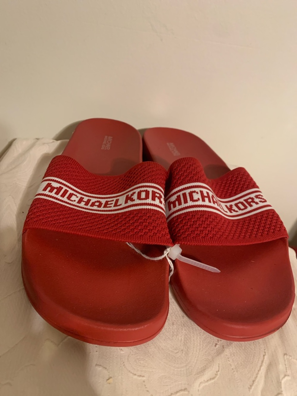 Michael Kors Red Knit Logo Slides